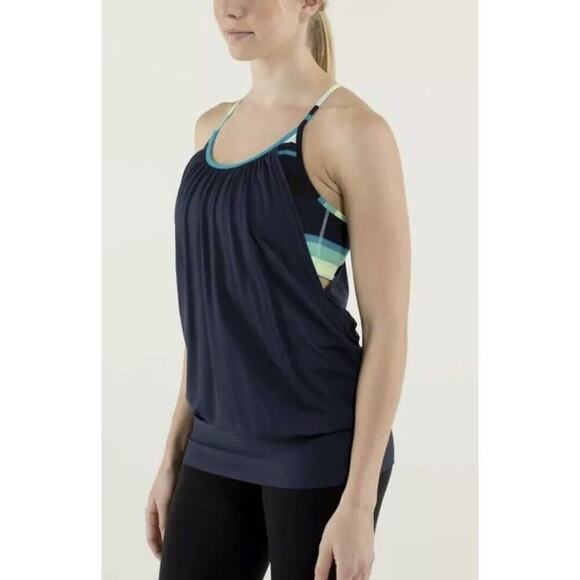 Lululemon Tank Blousy Size M 8 Navy Blue Built in Bra Tennis Pickleball Comfort - Picture 1 of 13